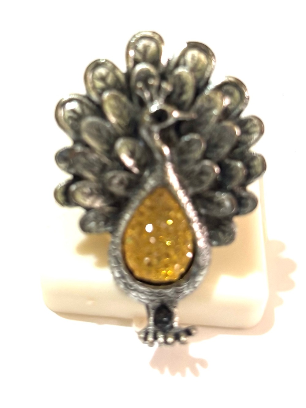 Vintage Yellow Crystal Peacock ring one size adjustable